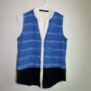 Ivanka Trump Women's Sz S Sleeveless Blouse Blue White Black Career Corporate